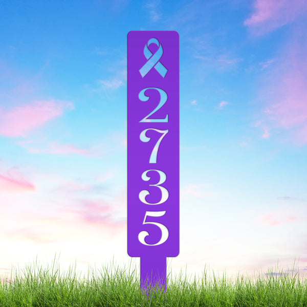 Cancer Ribbon Address Metal Yard Stake - House Numbers-Business Address Number Yard Stake-House Number Yard Stake