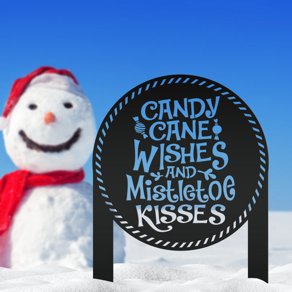 Candy Cane Wishes and Mistletoe Kisses Metal Yard Stake - Christmas Decor