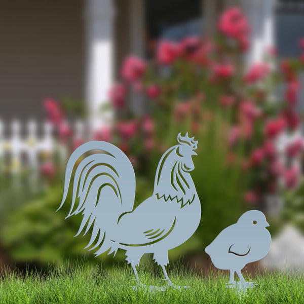 Chicken Garden Metal Yard Stakes-Chicken Lawn Ornaments