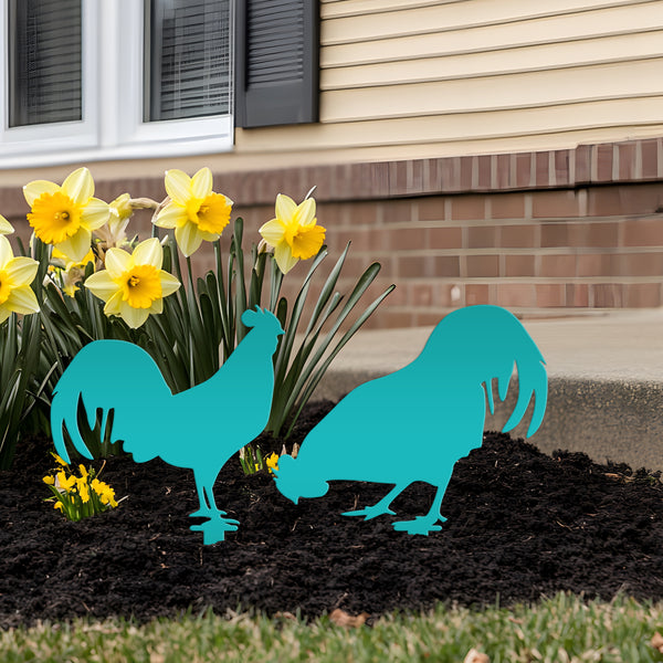 Chicken Garden Metal Yard Stakes-Chicken Lawn Ornaments