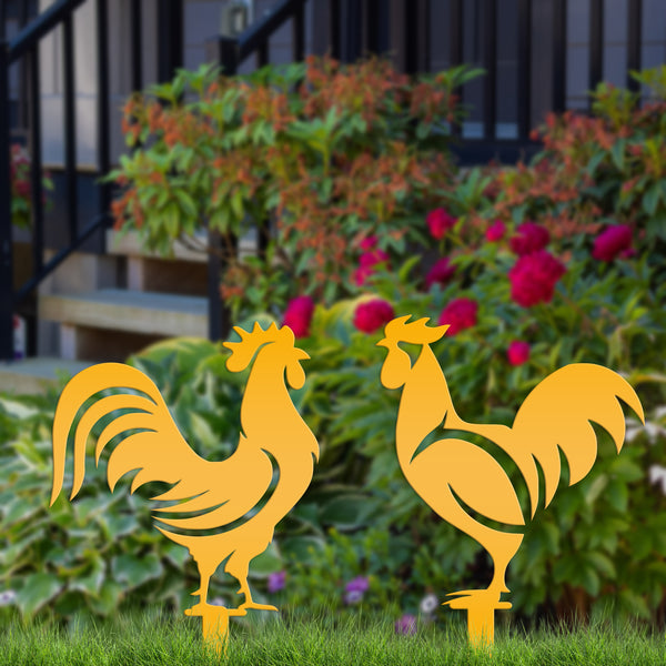 Chicken Garden Metal Yard Stakes-Chicken Lawn Ornaments
