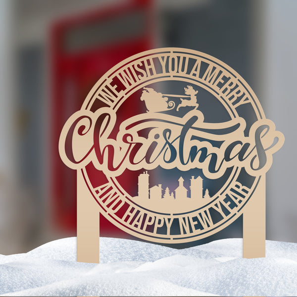 Merry Christmas Metal Yard Stake - Santa and Reindeer - Christmas Decor