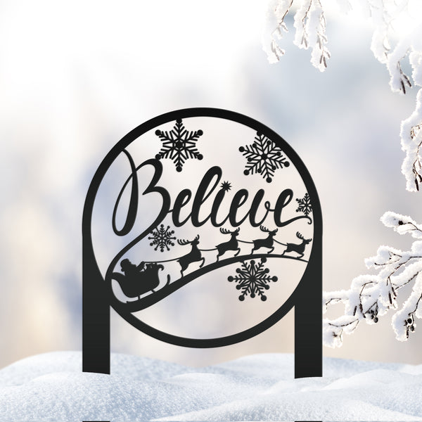 Metal Believe Yard Stake, Outdoor Christmas Decor