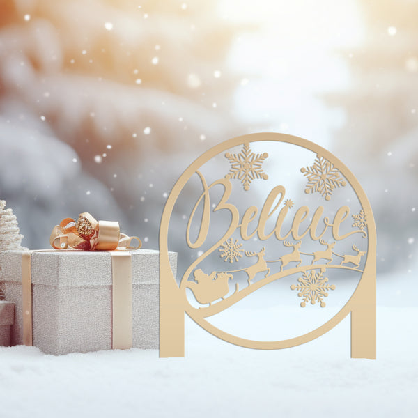 Metal Believe Yard Stake, Outdoor Christmas Decor
