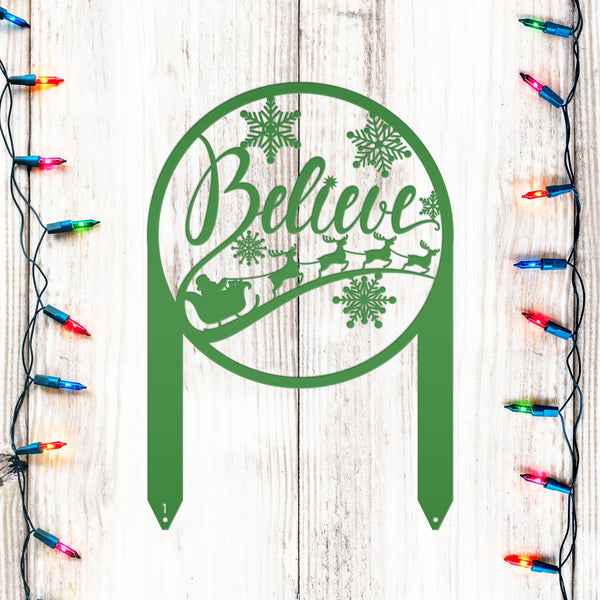 Metal Believe Yard Stake, Outdoor Christmas Decor