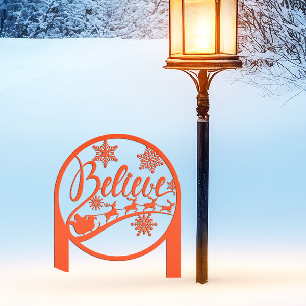 Metal Believe Yard Stake, Outdoor Christmas Decor
