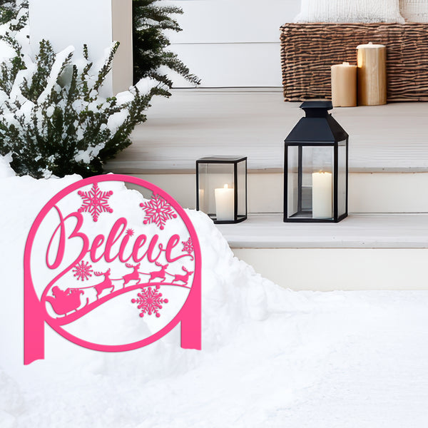 Metal Believe Yard Stake, Outdoor Christmas Decor