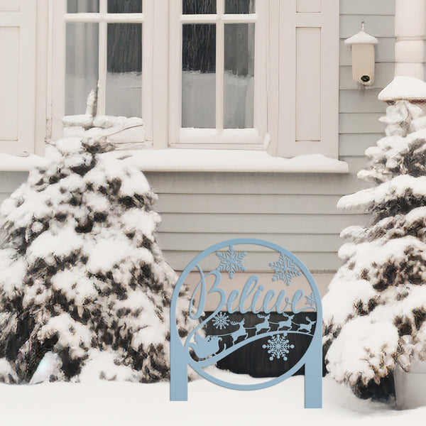 Metal Believe Yard Stake, Outdoor Christmas Decor