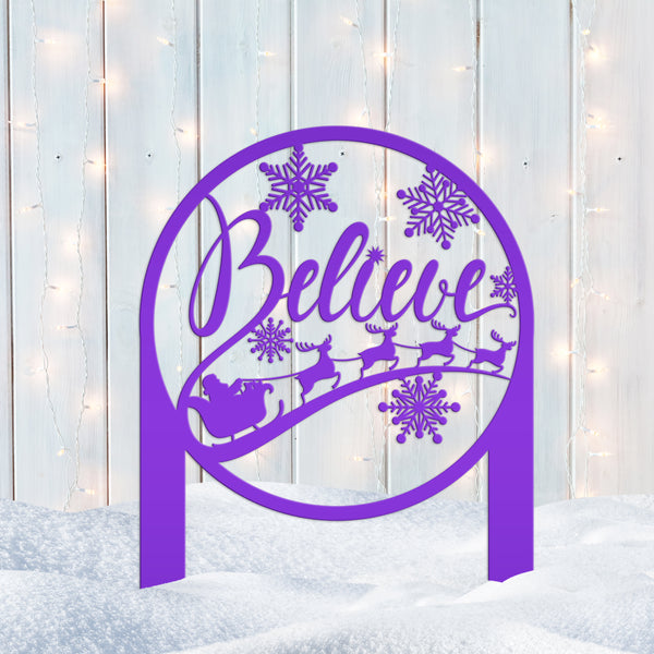 Metal Believe Yard Stake, Outdoor Christmas Decor
