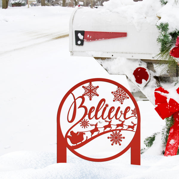 Metal Believe Yard Stake, Outdoor Christmas Decor