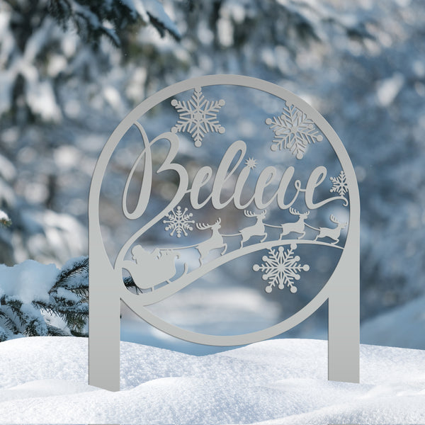 Metal Believe Yard Stake, Outdoor Christmas Decor
