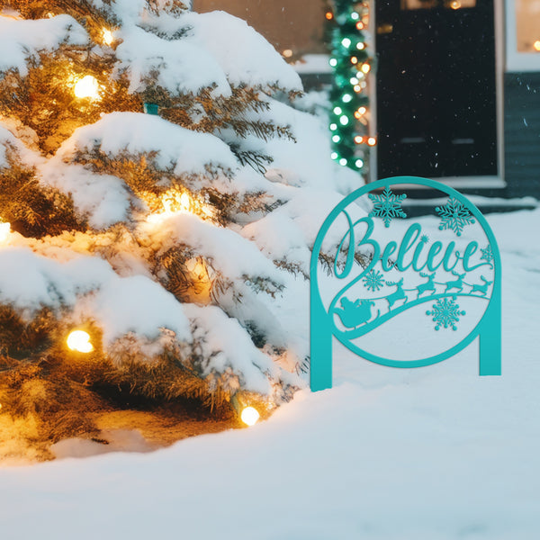 Metal Believe Yard Stake, Outdoor Christmas Decor