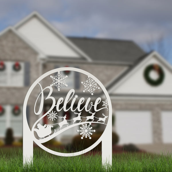 Metal Believe Yard Stake, Outdoor Christmas Decor