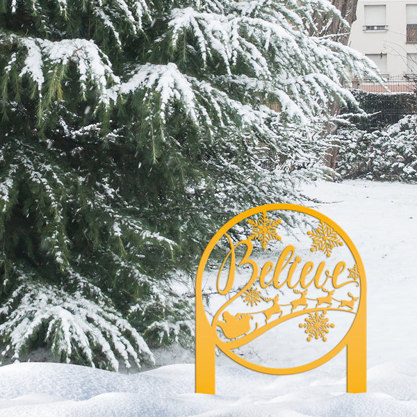 Metal Believe Yard Stake, Outdoor Christmas Decor