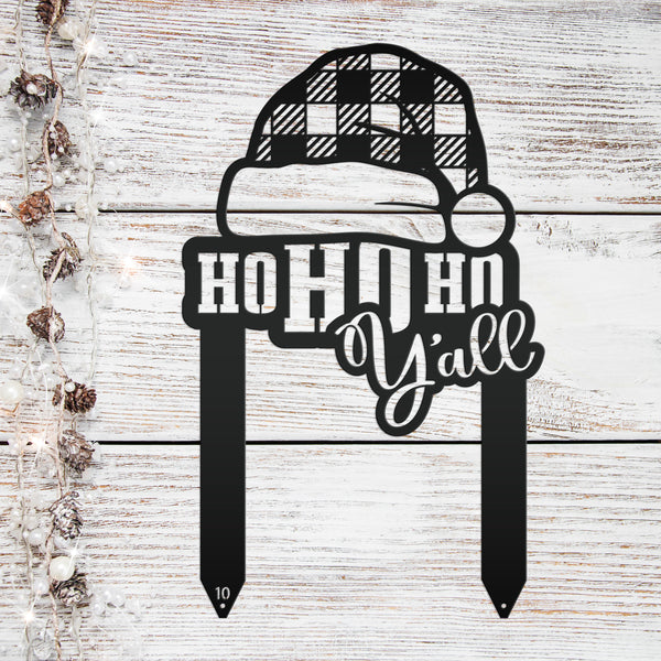 Holiday Santa Hat Metal Stake - Plaid Christmas Yard Ornament - Xmas Greeting Decoration - Unique Seasonal Sign - Cute Outdoor Lawn Art