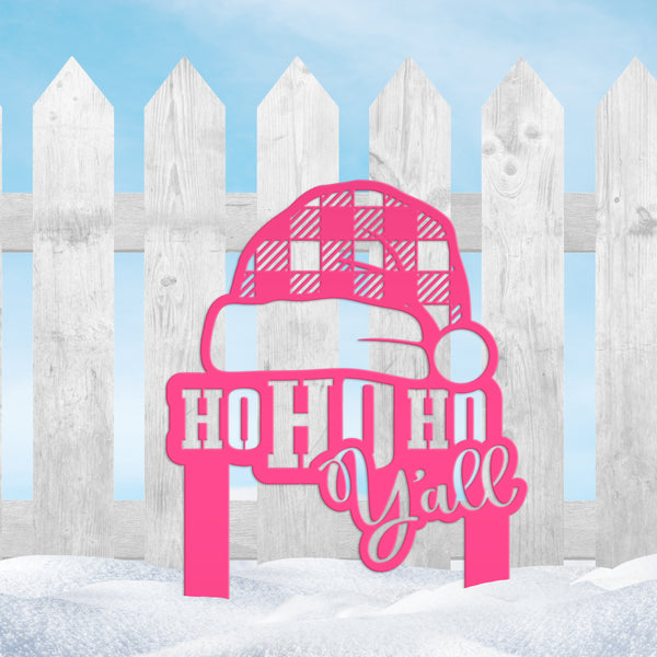 Holiday Santa Hat Metal Stake - Plaid Christmas Yard Ornament - Xmas Greeting Decoration - Unique Seasonal Sign - Cute Outdoor Lawn Art