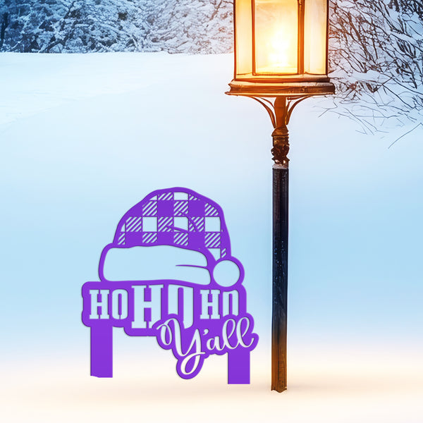 Holiday Santa Hat Metal Stake - Plaid Christmas Yard Ornament - Xmas Greeting Decoration - Unique Seasonal Sign - Cute Outdoor Lawn Art