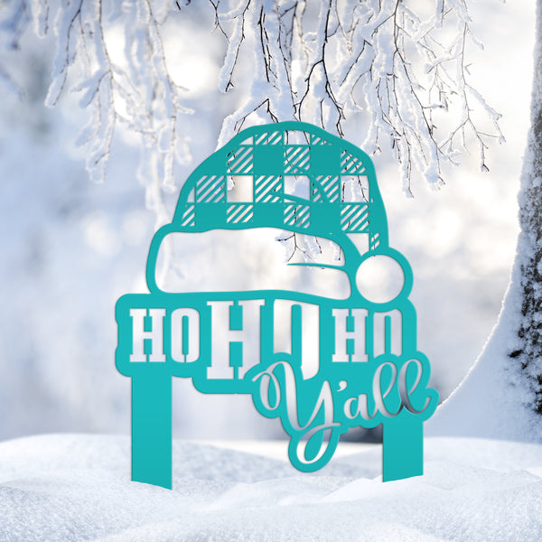 Holiday Santa Hat Metal Stake - Plaid Christmas Yard Ornament - Xmas Greeting Decoration - Unique Seasonal Sign - Cute Outdoor Lawn Art