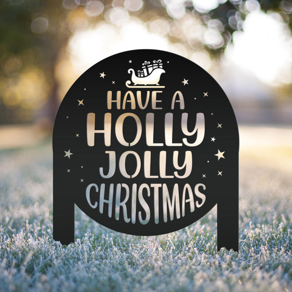 Christmas Holly Jolly Metal Stake Decoration - Unique Holiday Outdoor Sign - Seasonal Home Decor Cute Winter Lawn Ornament - Christmas Gift