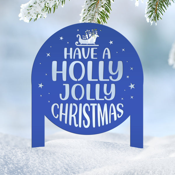 Christmas Holly Jolly Metal Stake Decoration - Unique Holiday Outdoor Sign - Seasonal Home Decor Cute Winter Lawn Ornament - Christmas Gift