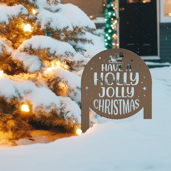 Christmas Holly Jolly Metal Stake Decoration - Unique Holiday Outdoor Sign - Seasonal Home Decor Cute Winter Lawn Ornament - Christmas Gift