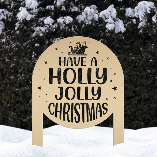 Christmas Holly Jolly Metal Stake Decoration - Unique Holiday Outdoor Sign - Seasonal Home Decor Cute Winter Lawn Ornament - Christmas Gift