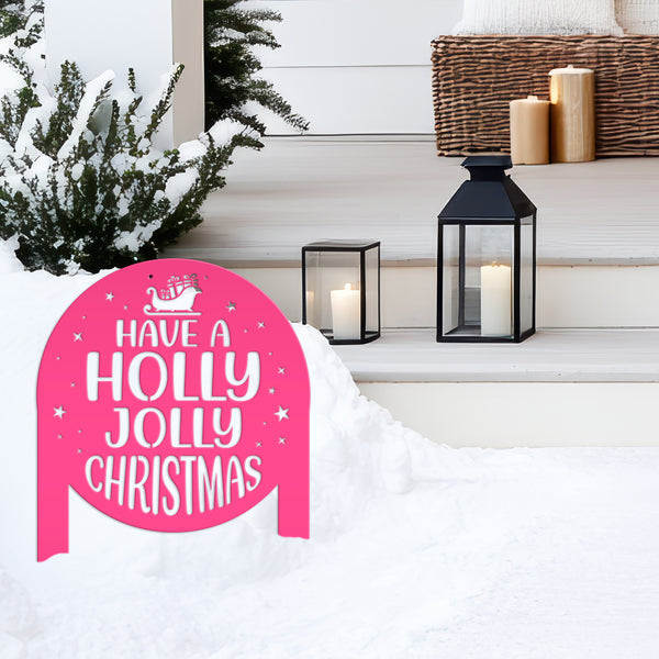 Christmas Holly Jolly Metal Stake Decoration - Unique Holiday Outdoor Sign - Seasonal Home Decor Cute Winter Lawn Ornament - Christmas Gift