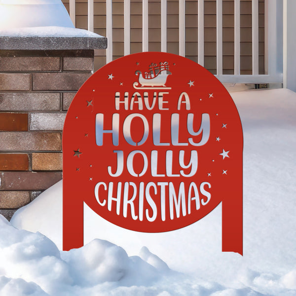 Christmas Holly Jolly Metal Stake Decoration - Unique Holiday Outdoor Sign - Seasonal Home Decor Cute Winter Lawn Ornament - Christmas Gift