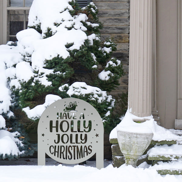 Christmas Holly Jolly Metal Stake Decoration - Unique Holiday Outdoor Sign - Seasonal Home Decor Cute Winter Lawn Ornament - Christmas Gift