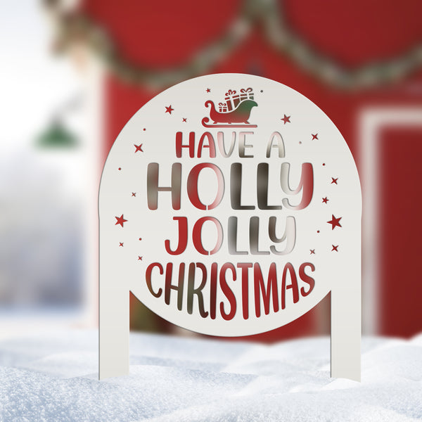 Christmas Holly Jolly Metal Stake Decoration - Unique Holiday Outdoor Sign - Seasonal Home Decor Cute Winter Lawn Ornament - Christmas Gift