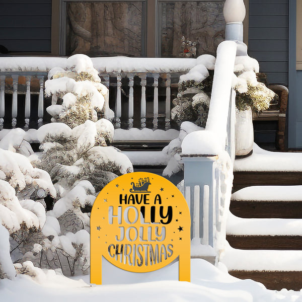 Christmas Holly Jolly Metal Stake Decoration - Unique Holiday Outdoor Sign - Seasonal Home Decor Cute Winter Lawn Ornament - Christmas Gift