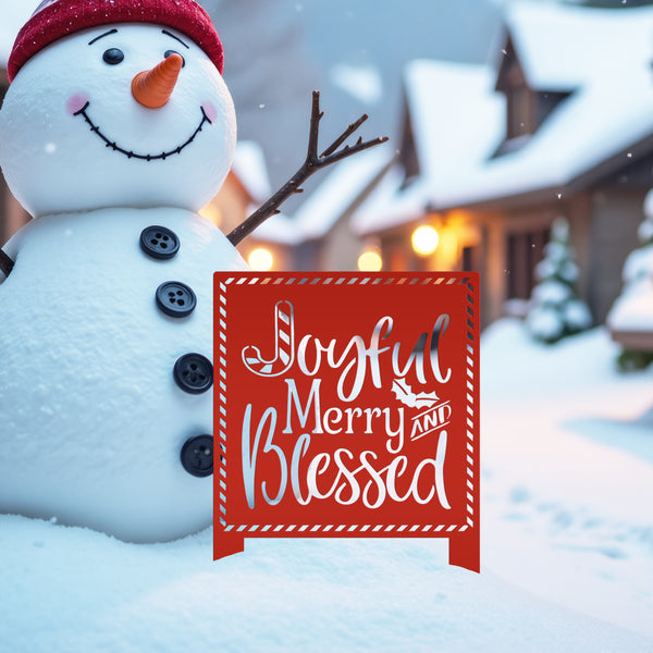 Metal Merry and Blessed Yard Stake - Christmas Decor