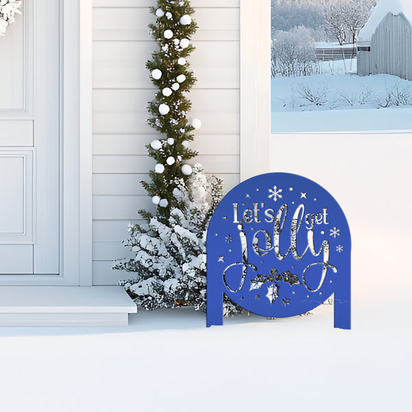 Cheerful Christmas Yard Decoration - Let's Get Jolly Metal Stake - Cute Holiday Lawn Ornament - Festive Seasonal Decor - Xmas Entryway Art