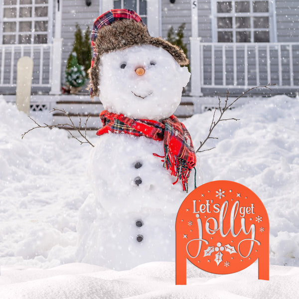 Cheerful Christmas Yard Decoration - Let's Get Jolly Metal Stake - Cute Holiday Lawn Ornament - Festive Seasonal Decor - Xmas Entryway Art