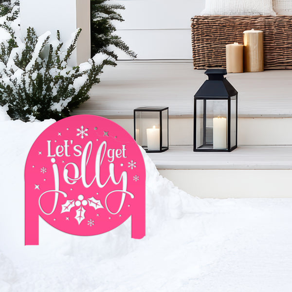 Cheerful Christmas Yard Decoration - Let's Get Jolly Metal Stake - Cute Holiday Lawn Ornament - Festive Seasonal Decor - Xmas Entryway Art
