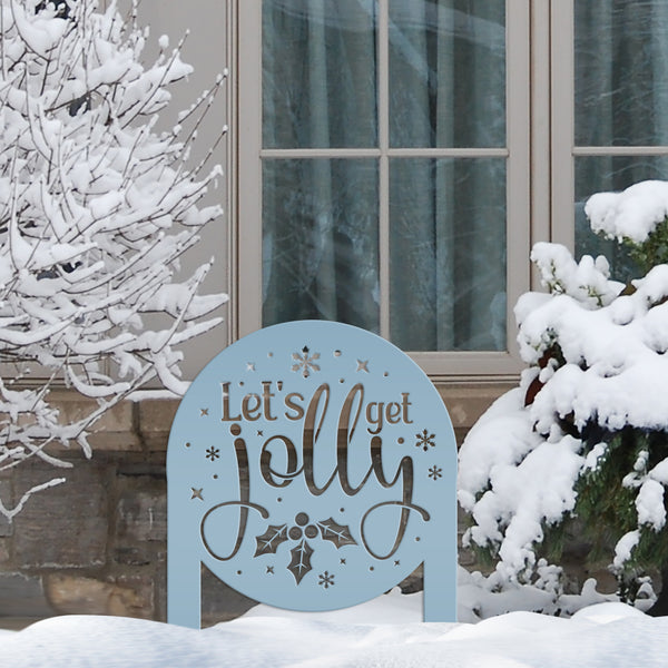 Cheerful Christmas Yard Decoration - Let's Get Jolly Metal Stake - Cute Holiday Lawn Ornament - Festive Seasonal Decor - Xmas Entryway Art