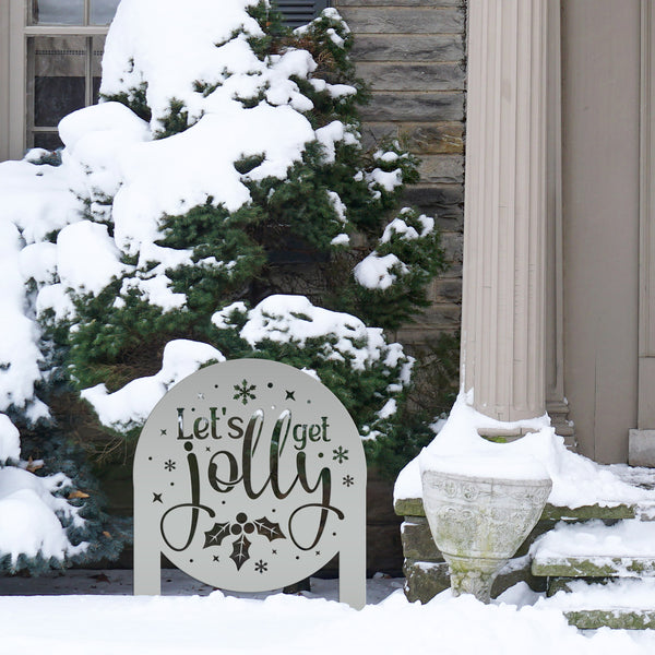 Cheerful Christmas Yard Decoration - Let's Get Jolly Metal Stake - Cute Holiday Lawn Ornament - Festive Seasonal Decor - Xmas Entryway Art