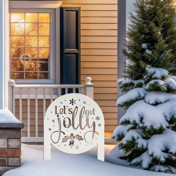 Cheerful Christmas Yard Decoration - Let's Get Jolly Metal Stake - Cute Holiday Lawn Ornament - Festive Seasonal Decor - Xmas Entryway Art
