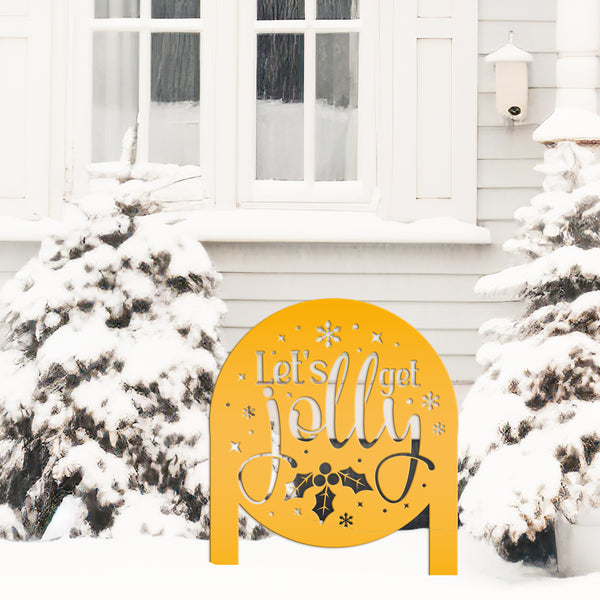 Cheerful Christmas Yard Decoration - Let's Get Jolly Metal Stake - Cute Holiday Lawn Ornament - Festive Seasonal Decor - Xmas Entryway Art