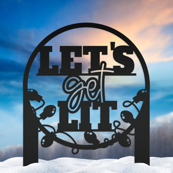 Metal Let's Get Lit Christmas Yard Stake - Holiday Decor