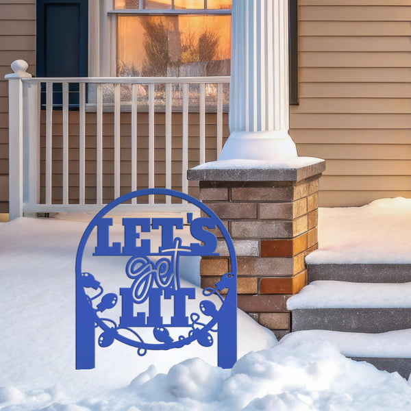Metal Let's Get Lit Christmas Yard Stake - Holiday Decor