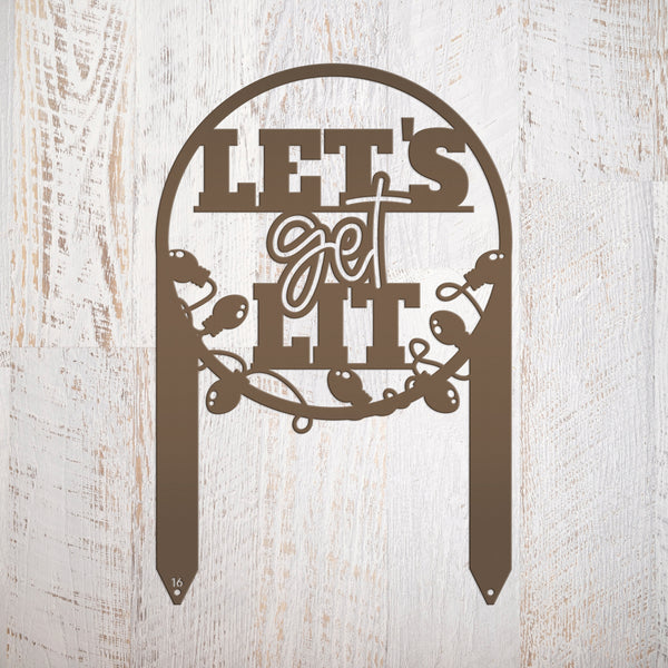 Metal Let's Get Lit Christmas Yard Stake - Holiday Decor