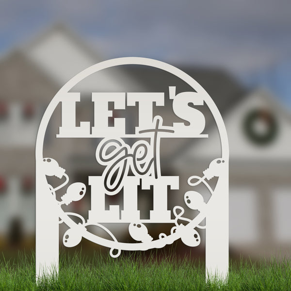 Metal Let's Get Lit Christmas Yard Stake - Holiday Decor