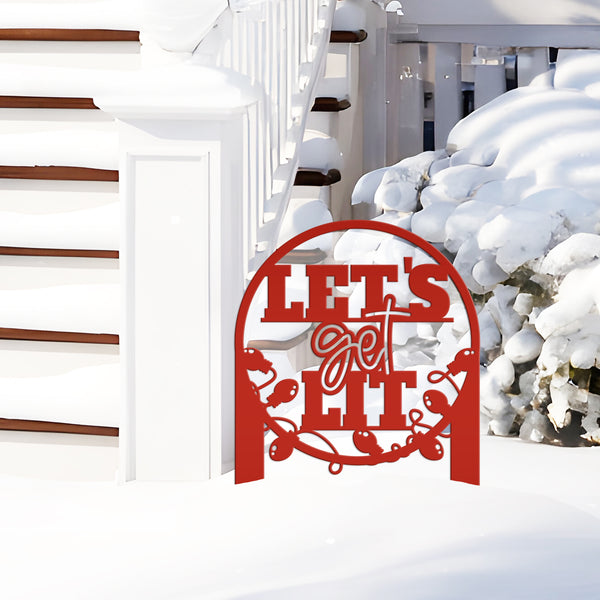 Metal Let's Get Lit Christmas Yard Stake - Holiday Decor