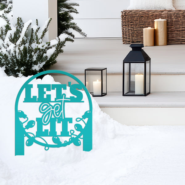 Metal Let's Get Lit Christmas Yard Stake - Holiday Decor