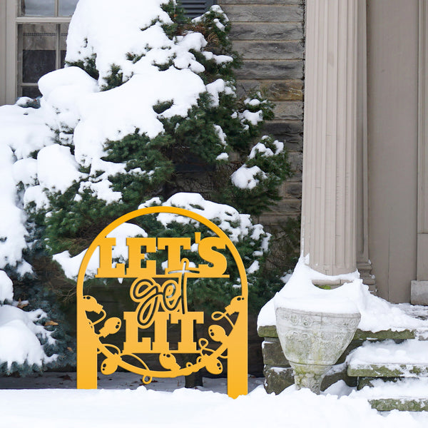 Metal Let's Get Lit Christmas Yard Stake - Holiday Decor