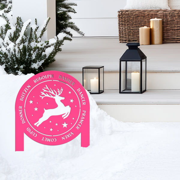 Metal Yard Stake with Santa's Reindeer Names - Outdoor Christmas Decor - Charming Holiday Decorations - Xmas Entryway Display - Gift for Her