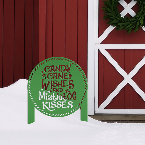 Candy Cane Wishes and Mistletoe Kisses Metal Yard Stake - Christmas Decor