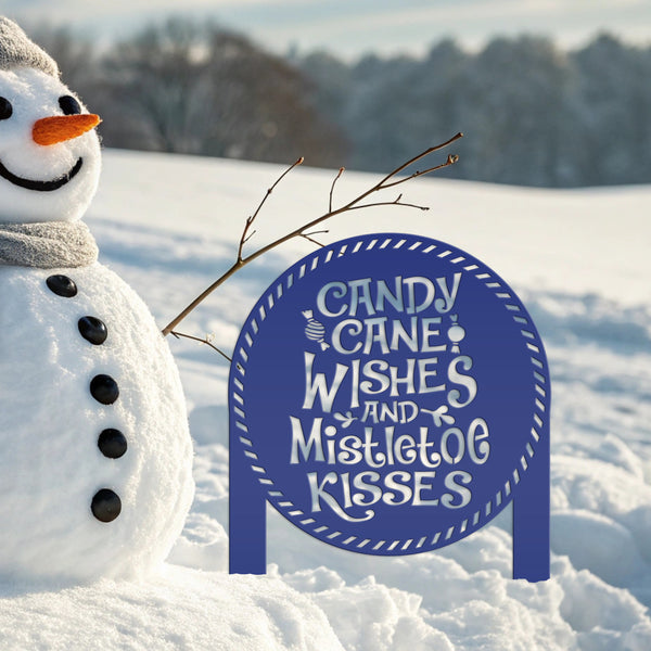Candy Cane Wishes and Mistletoe Kisses Metal Yard Stake - Christmas Decor