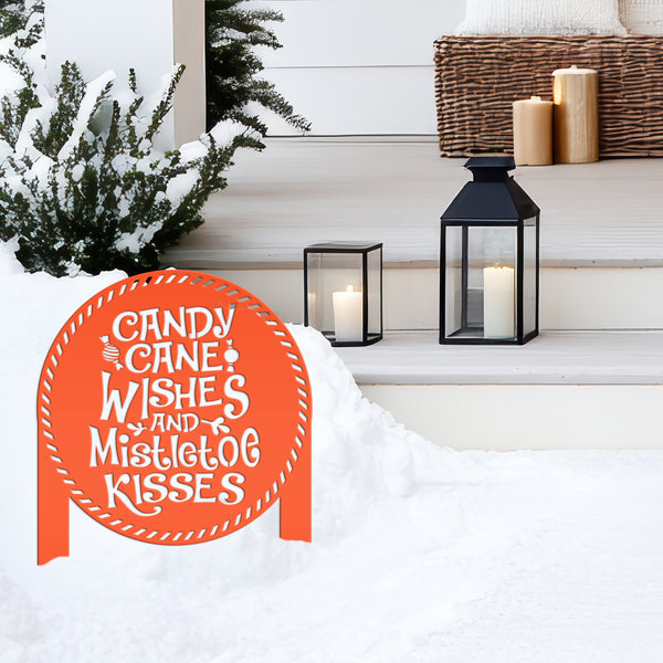 Candy Cane Wishes and Mistletoe Kisses Metal Yard Stake - Christmas Decor